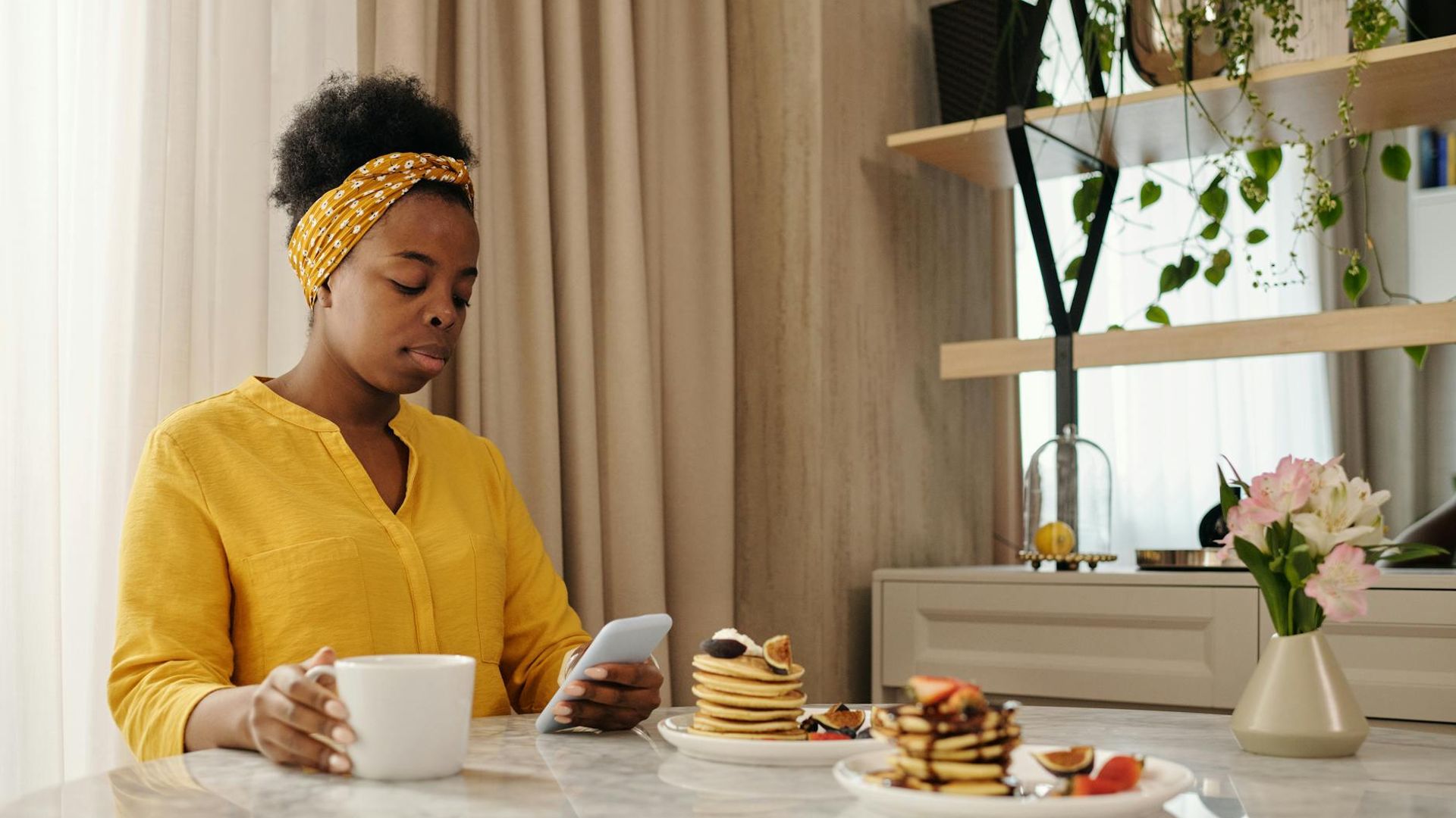 Active morning routine in a bright modern minimalist room